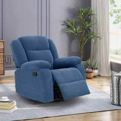 duroflex Avalon - Rocking & Revolving Single Seater Suede Fabric Manual Recliner (Midnight Blue Colour)