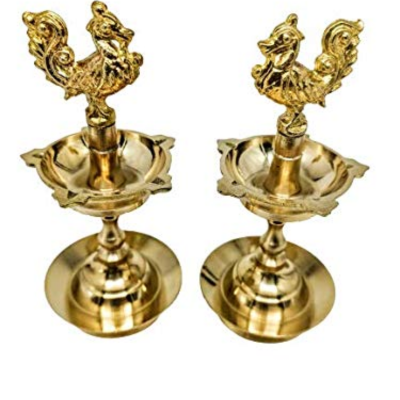 Brass Baby Kuthu Vilakku_Annapakshi with 5 Wicks Representing Virtue and Wealth. 1 Piece