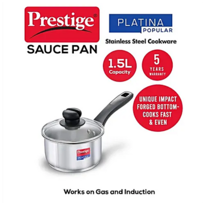 Prestige Stainless Steel Saucepan 16cm With Lid, Handle, Platina Popular,