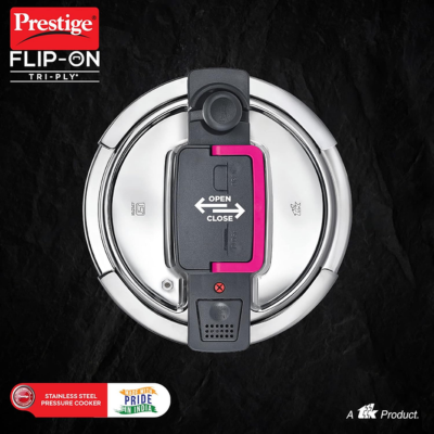 Prestige FLIP-ON TRI-PLY Pressure Cooker with Glass Lid (Silver and Black),