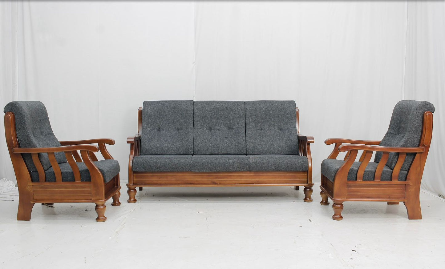 Wooden Sofa with Fabric 3 + 1 + 1 Sofa Set