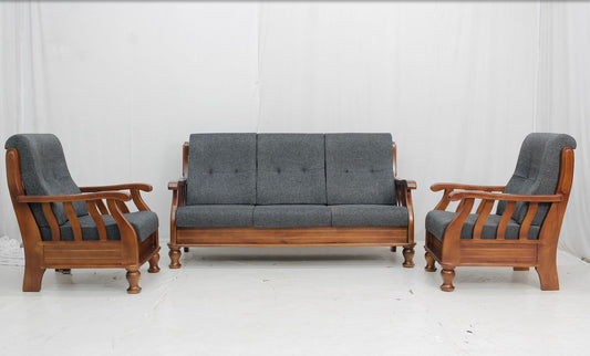 Wooden Sofa with Fabric 3 + 1 + 1 Sofa Set