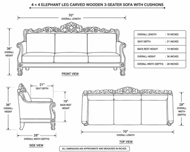 Wooden Carved Sofa with Cushion – Elephant Leg 4×4
