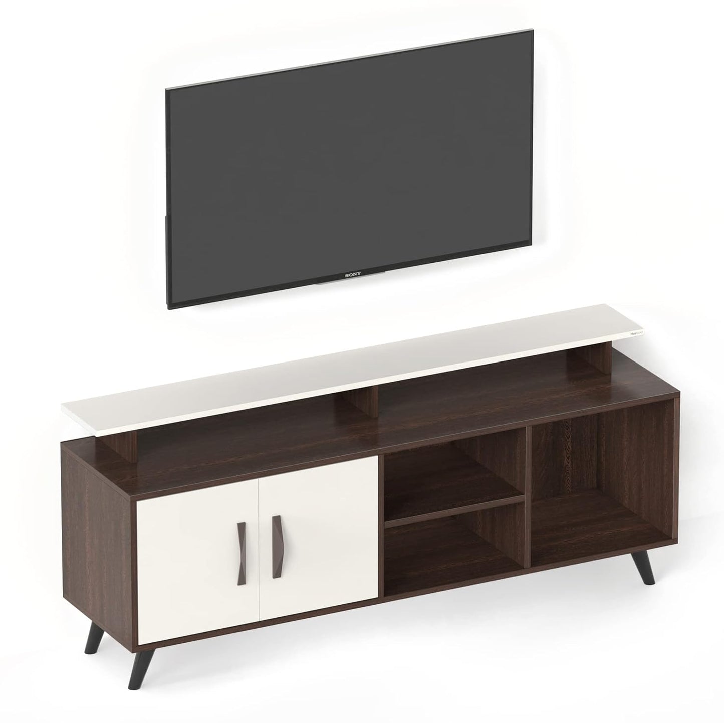 BLUEWUD Skiddo Engineered Wood TV Entertainment Unit Set Top Box Stand/TV Cabinet with Shelves for Books & Décor Display Unit Bed Living Room Upto 55 Inches - DIY (Wenge & White)