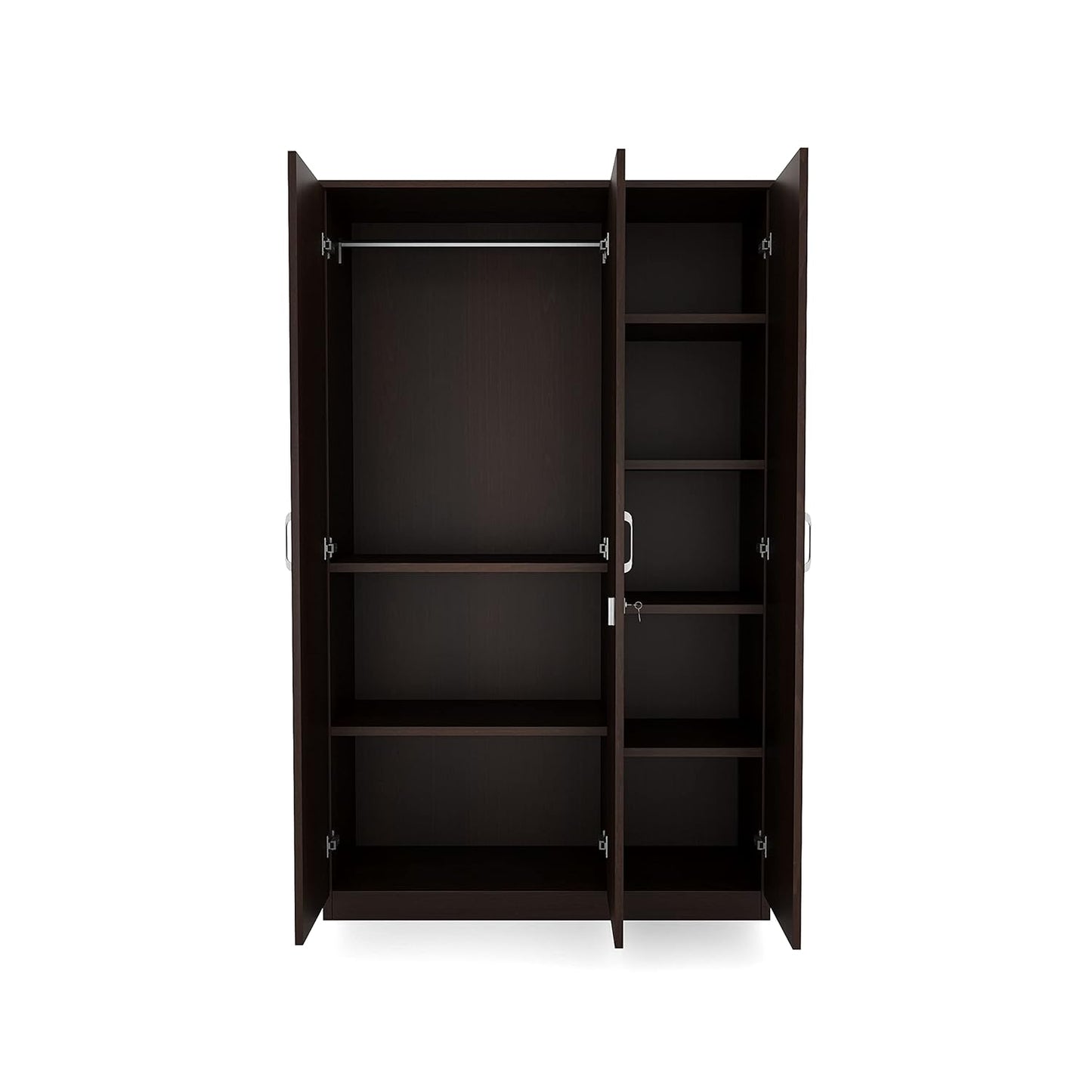 Nilkamal Willy Engineered Wood 3 Door Wardrobe with 1 Hanging Rod and 6 Shelves | 1 Year Warranty | Bedroom Wardrobe (Color - New Wenge, Delivery Condition - Knock Down)