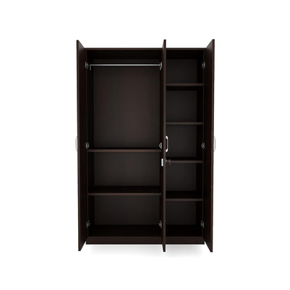 Nilkamal Willy Engineered Wood 3 Door Wardrobe with 1 Hanging Rod and 6 Shelves | 1 Year Warranty | Bedroom Wardrobe (Color - New Wenge, Delivery Condition - Knock Down)