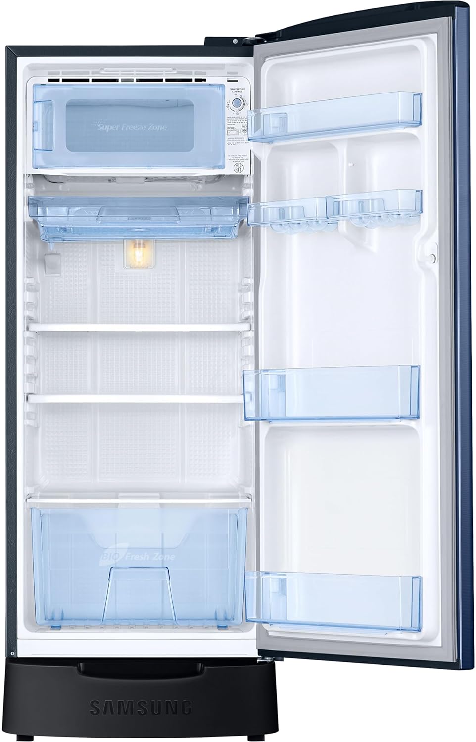 Samsung 183 L, 5 Star, Digital Inverter, Direct-Cool Single Door Refrigerator (RR20D2825CU/NL, Camellia Blue, Base Stand Drawer)