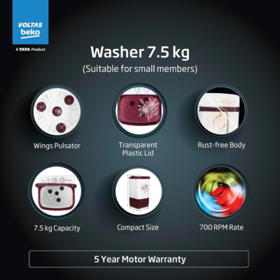 Voltas Beko WST75BBRT 7.5 kg Semi Automatic Washer only