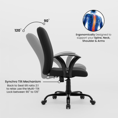 Office Chair, Comfortable & Spacious Seat, Rocking-tilt Mechanism & Heavy Duty Metal Base