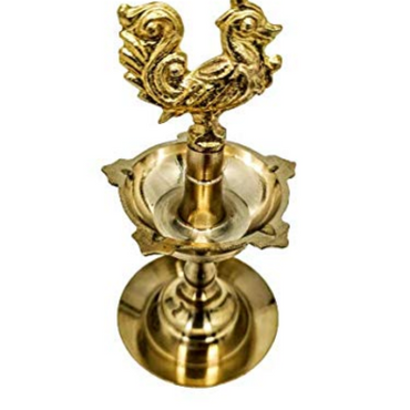 Brass Baby  Kuthu Vilakku_Annapakshi  with 5 Wicks Representing Virtue and Wealth. 1 Piece