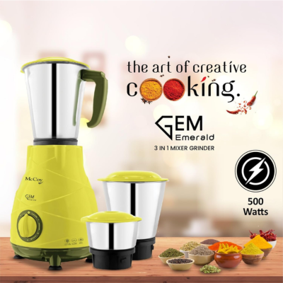 MCCOY- Gem 500 watt Mixer Grinder 3 Jars (Emerald)