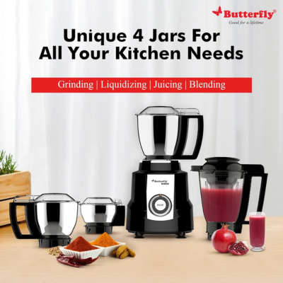 Butterfly Magnum 1.2HP Mixer Grinder with 4 Jars | 100% Copper Motor