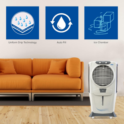 Blue Star 90 L Desert Air Cooler with Autofill Tank, Castor Wheels, Inverter Compatible, Thermal Overload Protection,