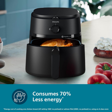 PHILIPS Air Fryer NA120/00, uses up to 90% less fat, 1500W, 4.2 Liter, with Rapid Air Technology (Black), Large