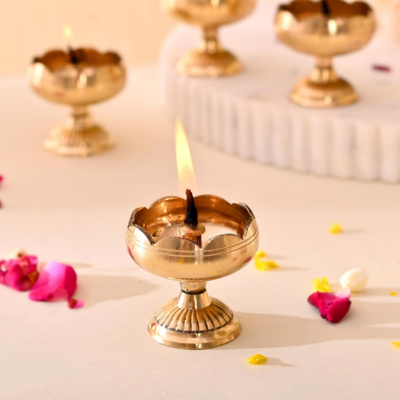 Lotus Flower Diya for Pooja Room, Oil Lamp Diya for Home Decoration - 1 Pcs