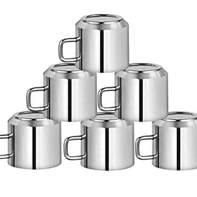 Steel Coffee Cup/Mug Pack of 6 _Tea Cup Shaped , Heat Resistant, Stainless Steel