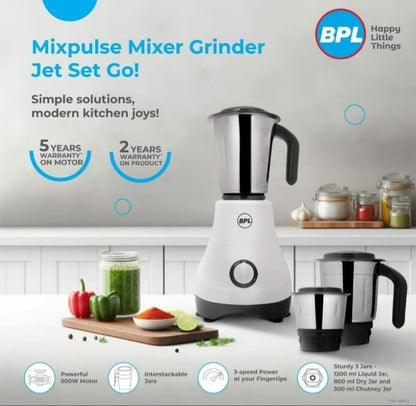 BPL Mix Pulse 500W 3-Jar Mixer Grinder