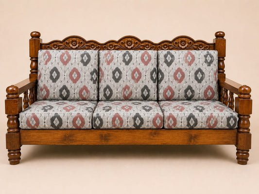 Wooden Carved Sofa with Cushion – Elephant Leg 4×4