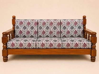 4 × 4 Elephant Leg Plain Wooden 3-Seater Sofa with Cushions