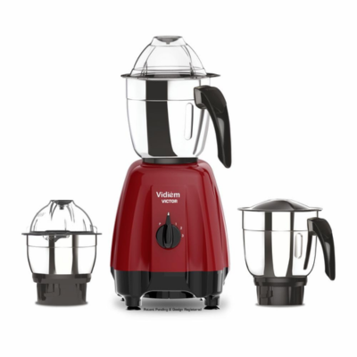 Vidiem Victor (Cherry Red) |Mixer Grinder 650 Watt With 3 Leakproof Jars With Self-Lock