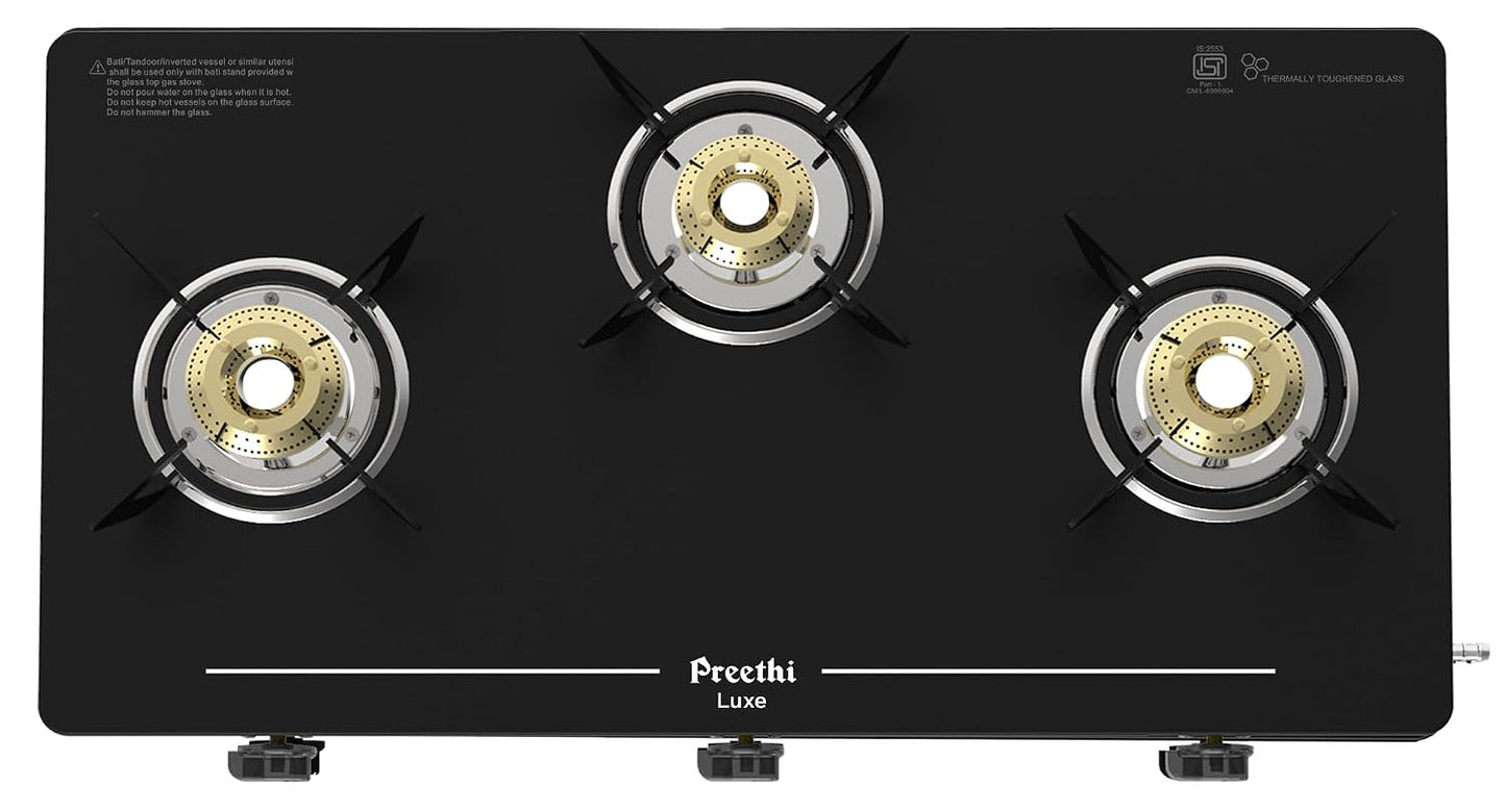 Preethi Luxe 3 Burner GlassTop Gas Stove
