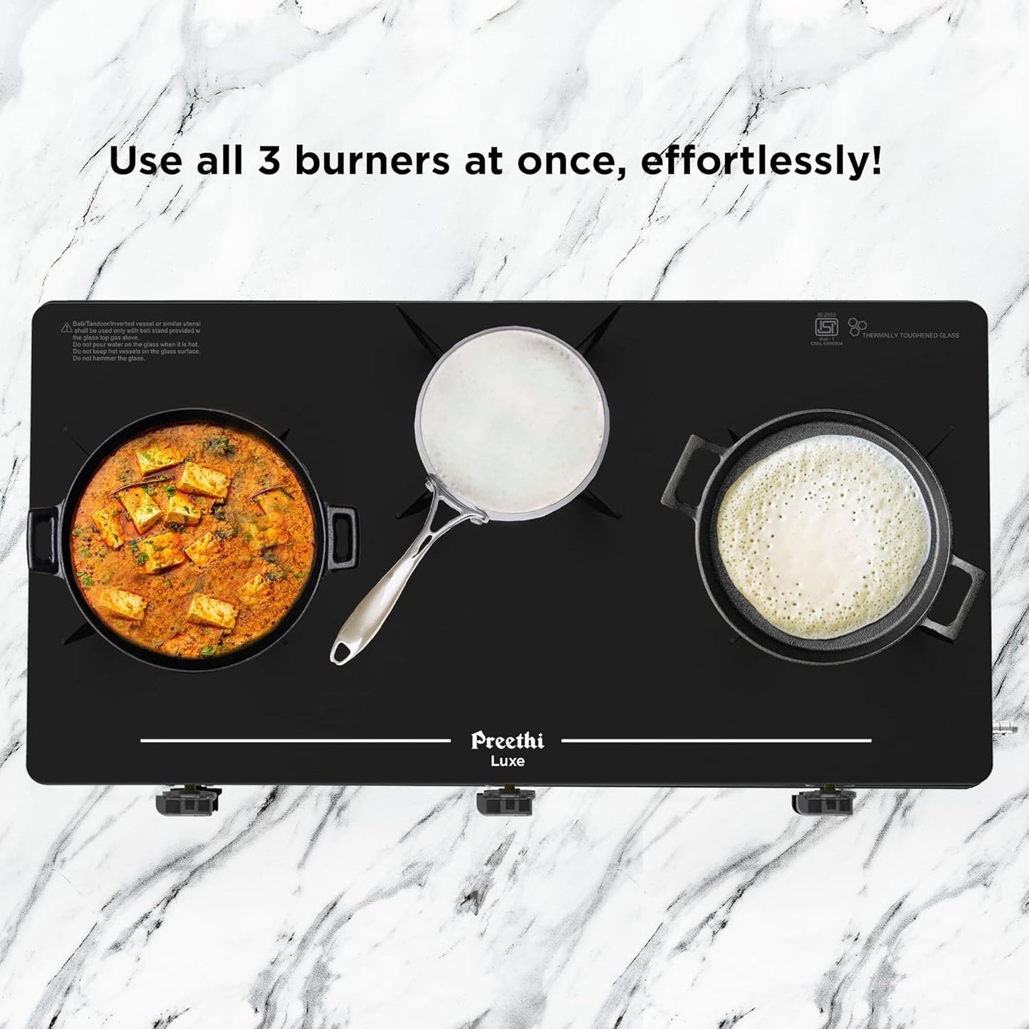Preethi Luxe 3 Burner GlassTop Gas Stove