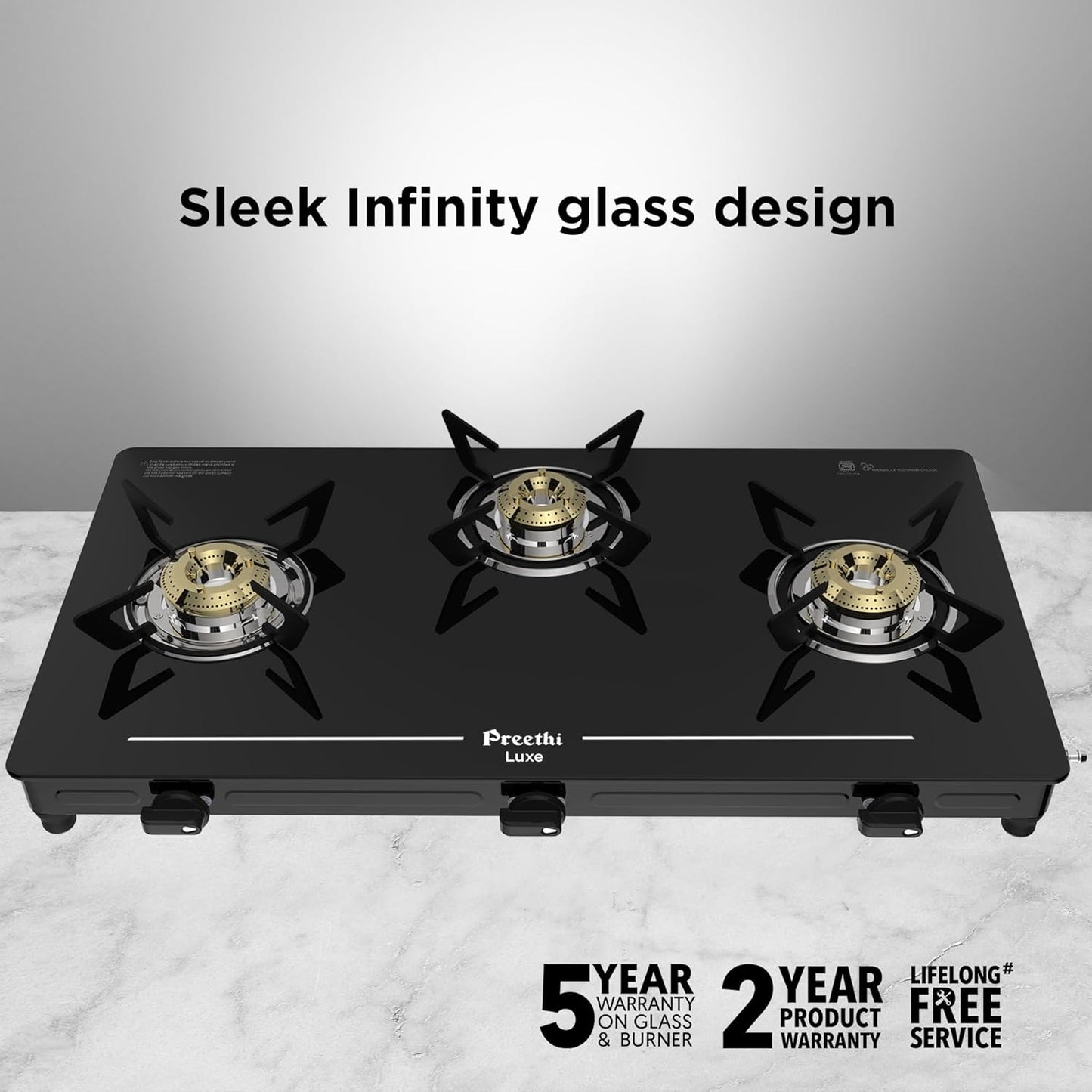 Preethi Luxe 3 Burner GlassTop Gas Stove