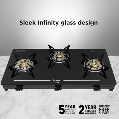 Preethi Luxe 3 Burner GlassTop Gas Stove