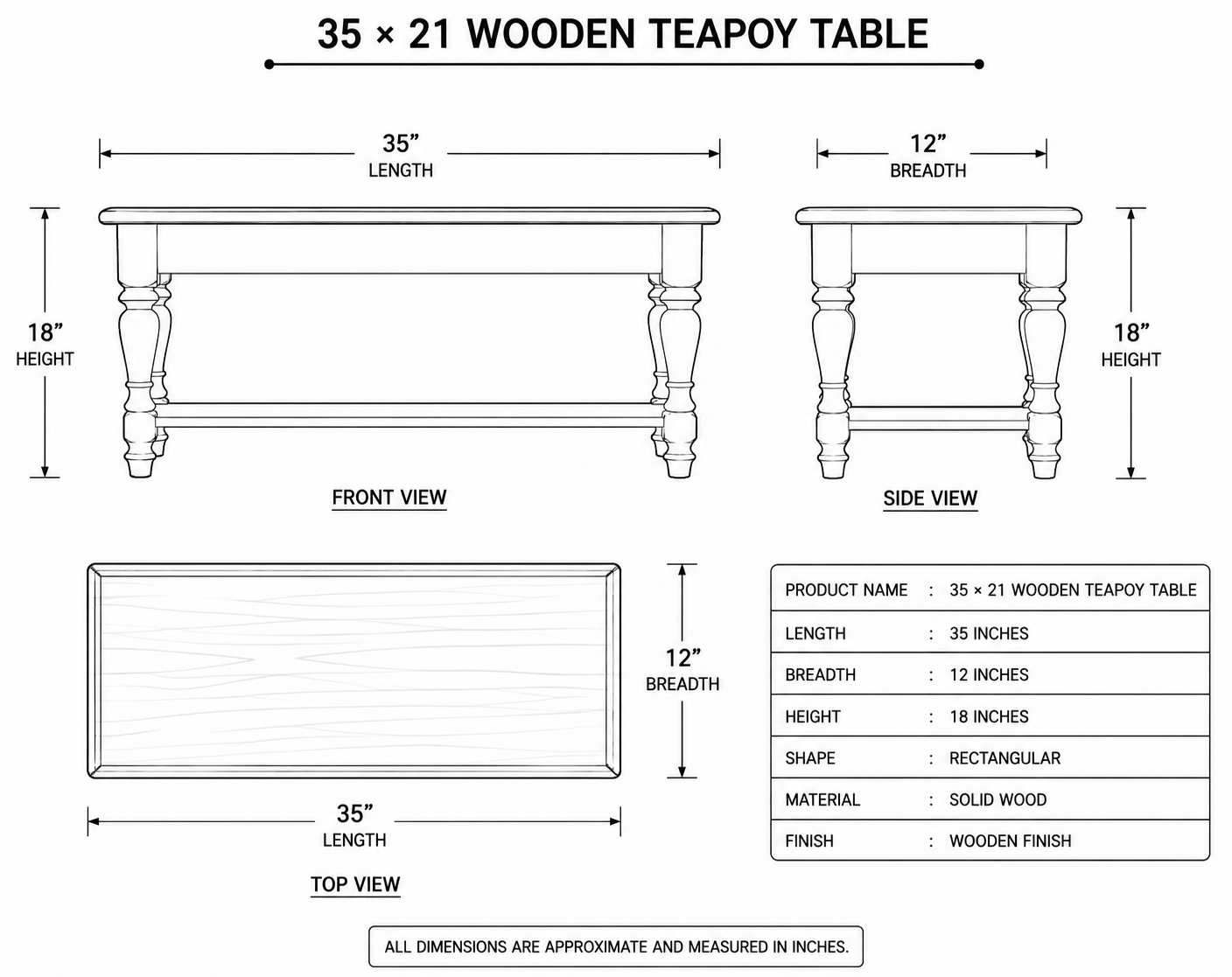 35 × 21 Wooden Teapoy Table