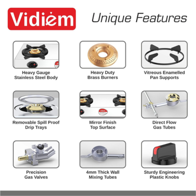 VIDIEM VECTOR NERO (Silver) | Stainless Steel Gas Stove