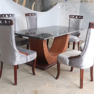 Wooden 6 Seater Glass Top Dining Table Set