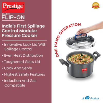 Prestige Svachh Flip-on Hard Anodised Spillage Control Outer Lid Pressure Cooker with Glass Lid