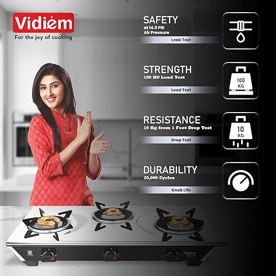 Vidiem Frameless 3 Burner Gas Stove