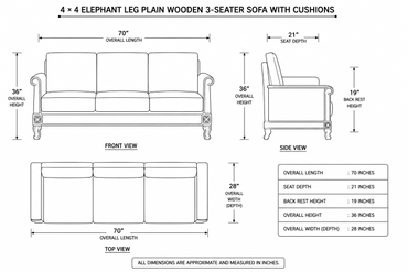 Wooden Plain Sofa with Cushion – Elephant Leg 4×4