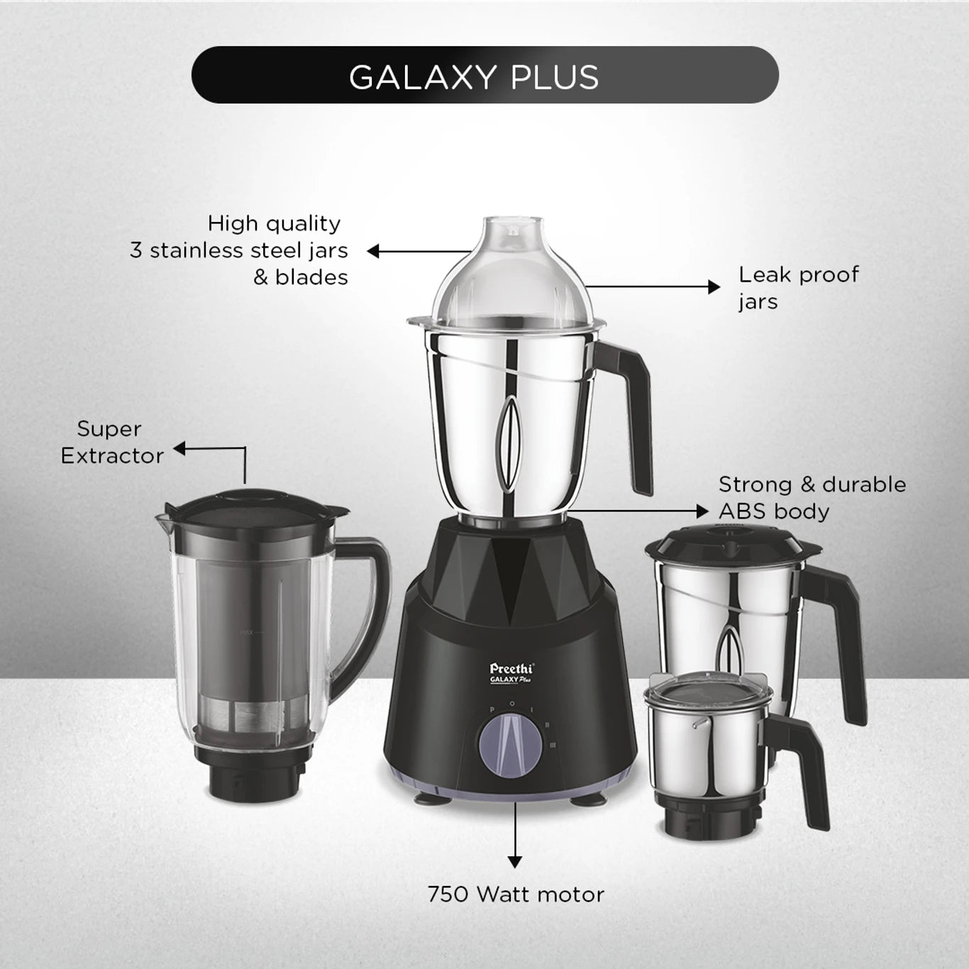 Preethi Galaxy Plus 750W Mixer Grinder (4 Jars)