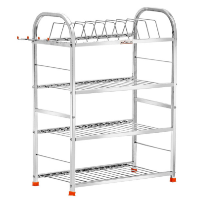 Stainless Steel 4 Shelf Wall Mount Kitchen Utensils Rack | Dish Rack with Plate & Cutlery Stand | Kitchen Organizer